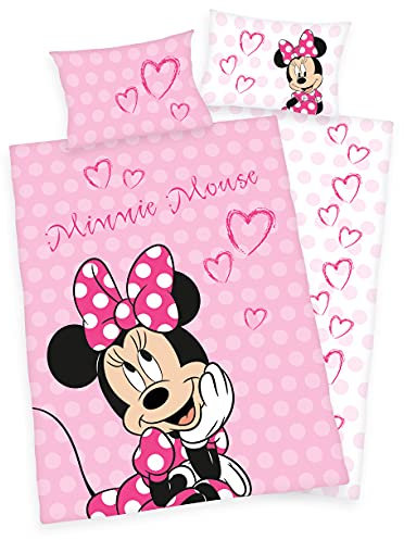 Disney Minnie Mouse Bettwäsche 40x60 + 100x135cm, 100% Baumwolle mit Reißverschluss