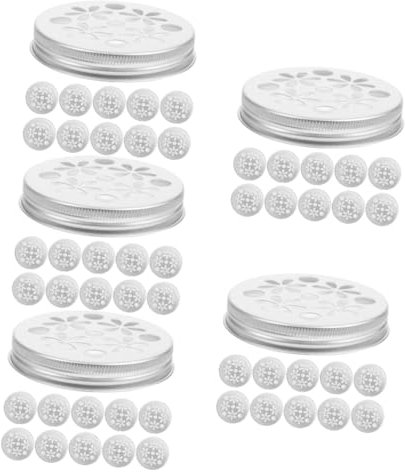 Cabilock 5 Sätze Aluminiumkappe Einmachglaseinsätze Vasen-arranger-draht Einmachglas Zubehör Aluminiumdeckel Blumengitter Blumenglas-gitterdeckel Aluminium-blumengürtel Silver 12 Stück * 5