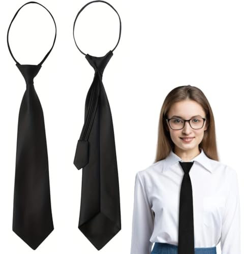QIBZI Krawatten für Herren,Damenkrawatte, schwarze Krawatte, Uniformhemd, Anzug, Lazy-Krawatte, geeignet für den täglichen Gebrauch (2 Stück)
