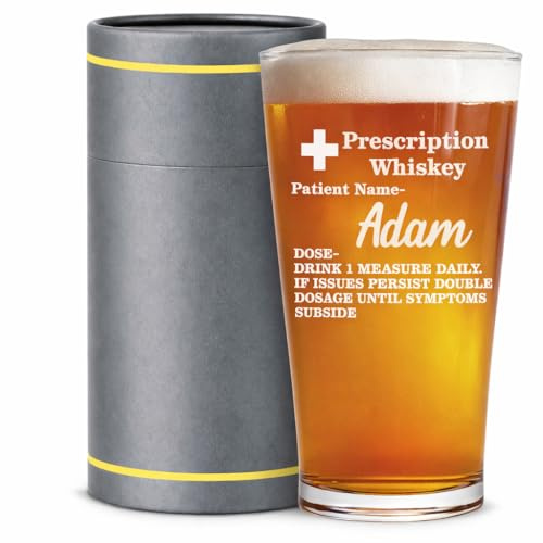 EKAM Personalised Name Prescription Beer Glass - Customised with Name - 17oz/500ml - Craft Beer Pint Glass Mug Novelty Funny Gift for Father’s Birthdays, Christmas, Best Friend, Graduation, Groomsman