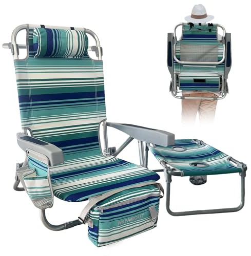 WKFAMOUT Backpack Beach Chair Aluminum with Folding Camping Table 5-Position Lay Flat Lounge Chair Outdoor for Adults with Insulated Cooler Bag and Cup Holder