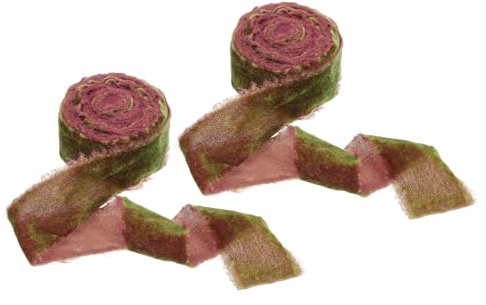 PATIKIL Ruban velours 1,5 pouce x 3 verges, 2 rouleaux rubans vintage faits main froissés à bords effilochés pour décoration sapin Noël, ornements mariage, décoration maison, cannelle