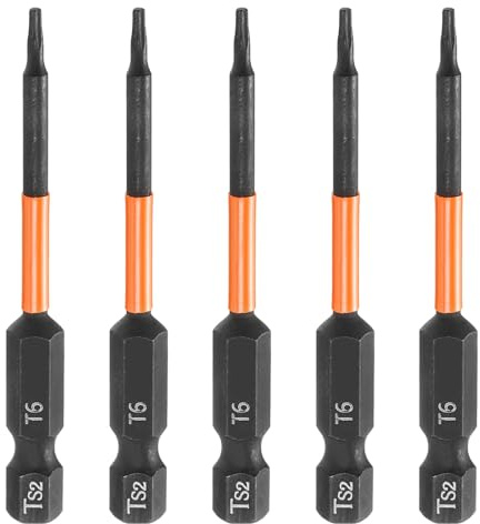 sourcing map Lot de 5 embouts de tournevis à tête Torx T6 de 100 mm de long avec tige hexagonale magnétique inviolable 6 points en forme d'étoile Noir phosphate S2 Outils électriques industriels