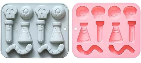 Totenkopf-Silikonformen, Totenkopf-Backformen für Schokolade, Eiswürfel, Kuchen, Dessert, Süßigkeiten, Mousse, Gebäck, handgefertigte Seife, Cupcake-Topper, Gelee, Pudding, Wachsschmelzen, 2 Stück
