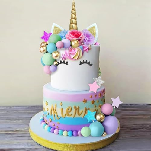 Tortendeko,Kuchen Topper Set,3D Einhorn Kuchen Topper,Einhorn Niedlich Horn Ohren und Wimpern Kuchen Torte Deko für Party Supplies Geburtstag Hochzeit Weihnachten
