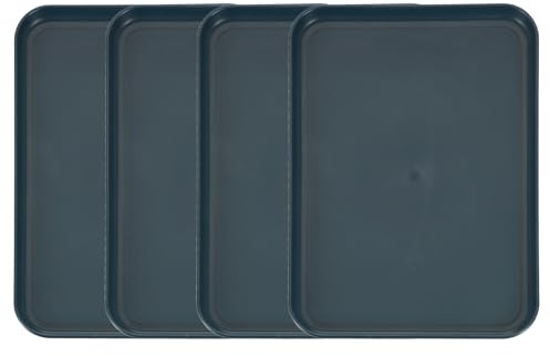 sourcing map 4 vassoi da portata in plastica, 30 x 21 cm, rettangolari, per servire caffetteria, cucina, ristorante, caffè, frutta, hamburger, pranzo, dessert, nero