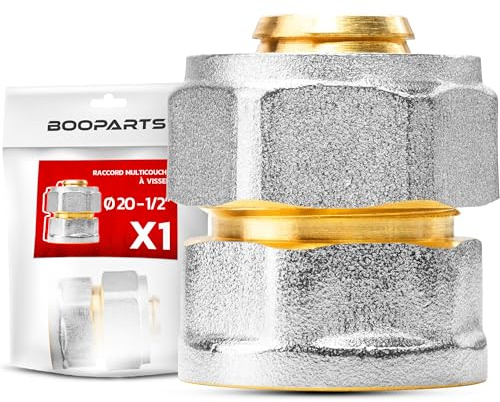 BOOPARTS – Raccordo Diritto Femmina a Stringere Ø20 mm x 1/2 per Tubo Multistrato | Senza Pressatrice | Raccordo in Ottone Nichelato | 1 Pezzo