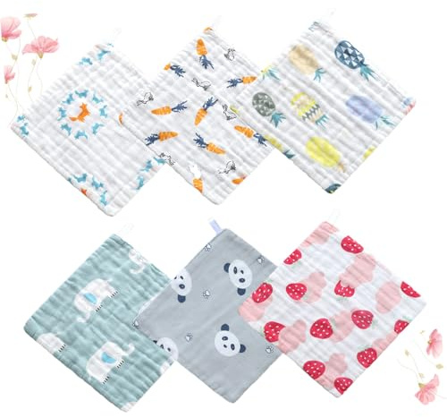 ERINGOGO 6 Stück Teiliges Waschbarer Baumwoll Handtücher Quadratischer Form für Junge Mädchen Sanfte Gesichts Stilltücher Zufällige für Empfindliche Babyhaut Zufällige Farbe