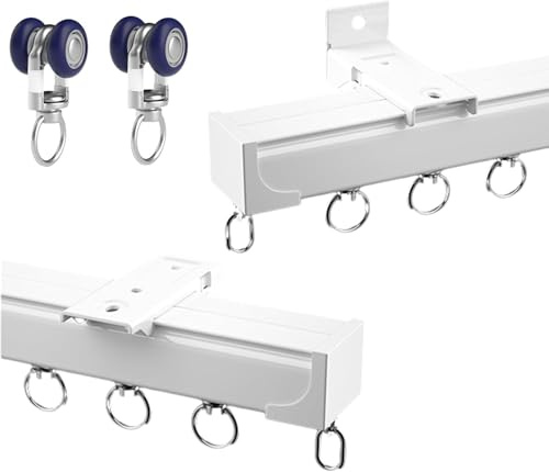 Traccia del soffitto in alluminio per tende da divisorio per finestre e camere, pista tende da 50-600 cm, soffitto o sistema di binari a parete con corridori, per far scorrere le tende, bianco, 550