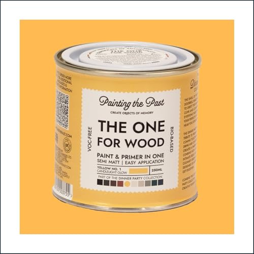 The One for Wood Paint & Primer 250ml Yellow No. 1 Candlelight Glow | Semi Matt Finish, Bio-Based & VOC-Free Formula for Wooden Furniture & Surfaces | Durable & Easy Indoor Home Decorating