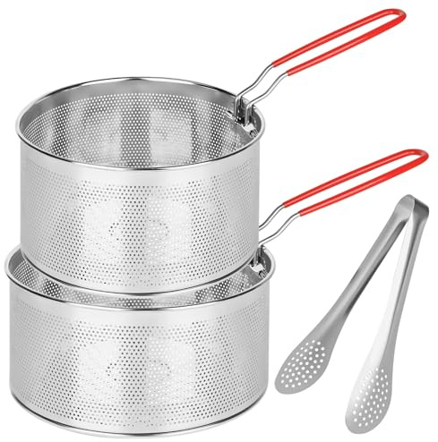 Rzspher 2 coladores de pasta de acero inoxidable, colador de cocina con mango extraíble y clip, colador de pasta de metal, cesta para freidora, colador de cocina de acero inoxidable para lavar