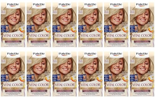 12x Poly Palette Vital Color Intensive Creme-Haarfarbe 10-11 Silberblond natürlich-aussehende & langanhaltende Coloration, permanente Coloration auch bei weißem Haar 115 ml (12er Pack)