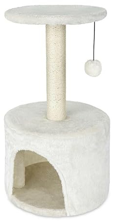 HAPPET Katzenkratzer 69cm Hellbeige Zweistöckiger Kratzbaum mit Sisalsäule & Plüschversteck, Stabiles Möbel zum Kratzen Relaxen & Spaß für Katzen, Kratzmöbel Krallenpflege & Schlafplatz Katzen