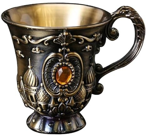 Set di 2 bicchieri da vino antichi - Bicchieri da vino rosso in alluminio vintage - Oggetti di scena decorativi retrò