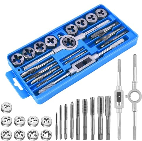 Gueenky 20 Pezzi Set Maschi e Filiera per Filettatura Metrica M3-M12 Maschi e Filiere Metriche Set di Maschiatura Maschi Set Taglio Filettatura Metrica