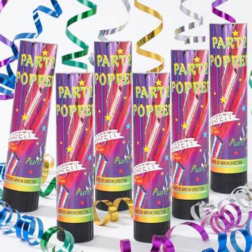 DRERIO 6 cañones de confeti de 20 cm, perfectos para celebraciones, cumpleaños, carnaval, bodas y eventos festivos