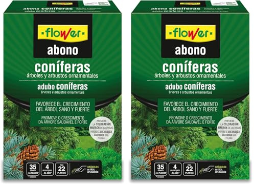 Flower - Abono Coníferas y Arbustos 800g | Abono CE NPK 8-5-15 | Con Magnesio y Azufre | Anti-amarronamiento | Aporte de Nutrientes | Recupera Color y Densidad (Paquete de 2)