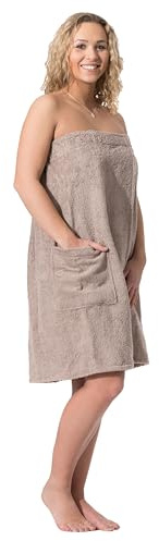 ZOLLNER Kilt da sauna - da donna - tortora - morbido sulla pelle e assorbente - Cotone - con fascia elastica e chiusura a strappo - Misura S/M - Lavabile a 60°C - Certificato OEKO TEX (R)