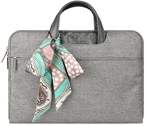Laptop Sleeve Case Briefcase Spill Resistant Shockproof with Scarves for 12.1 13 Laptops/Notebooks/Ultrabooks/Netbooks Light Grey 2