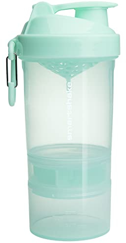 Smartshake O2GO Protein Shaker Bottle 600ml | Leak-proof gym shaker drinking bottle for protein shaker | Clear PP Water Bottle BPA & DEHP Free Protein Powder Shaker Cup, Mist Green