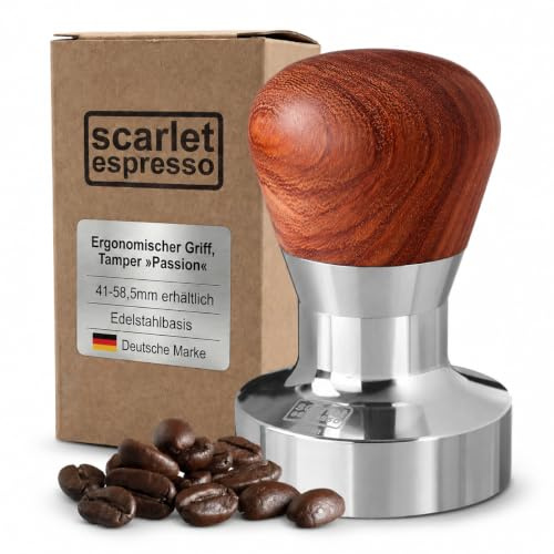 scarlet espresso | Tamper »Passion« für Barista; mit ergonomischem PVC- oder Edelholzgriff nach Wahl und Präzisions-Edelstahlbasis (49 mm)