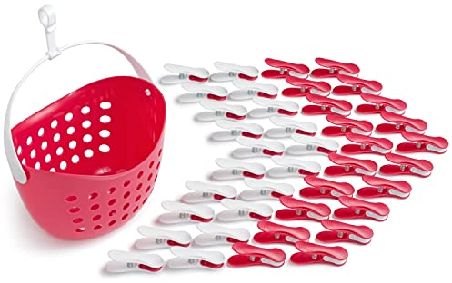 culiclean Wäscheklammern stabil ohne Abdruck Soft Clips mit Wäscheklammernkorb 40 Stück mit Wäscheklammernkorb/Viva Magenta weiß/weiß Viva Magenta Korb Viva Magenta Henkel weiß Korb statt Beutel