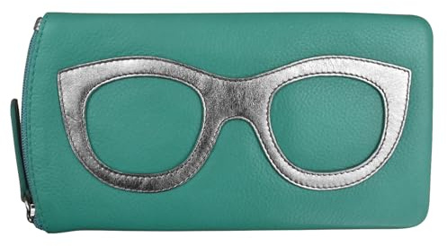 ili New York mjukt glasögonfodral i läder, dragkedja med RFID-blockerande foder, resevänlig i levande färger, Turkisk/silver, one size