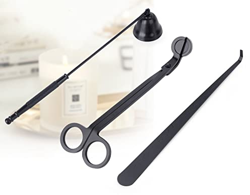 YURROAD Kerzenlöscher Set Schwarz 3 in 1, Kerzenlöscher, Dochtschere für Kerzen, Docht Dipper, Docht Schere, Kerzenauslöscher, Dochtschneider, Candle Wick Trimmer Set, Kerzenschneider (Schwarz)