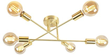 Qazqa Industrie Mehrarmige Deckenleuchte, Deckenlampe - Sydney - Messing, 6-flammig, 55cm, Ideal als Flur und Wohnzimmerlampe