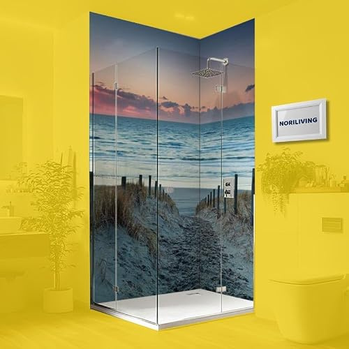 NORILIVING Duschrückwand Fliesenersatz Dusche 80x200 cm Motiv Im Abendlicht | Duschwand ohne Bohren 2 teilig | Wandverkleidung Bad Aluverbundplatte 3 mm