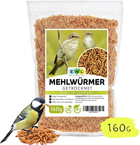 Mehlwürmer getrocknet 1 ltr. 160g Insektensnack für Vögel, Fische, Schildkröten, Igel, Nager und Reptilien, Vogelfutter Wildvögel Ganzjährig Eichhörnchen Futter, Igelfutter