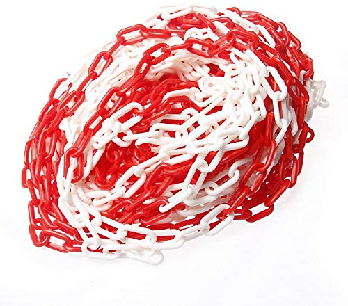 KATSU Absperrkette Kunststoffkette 50 Meter 6mm x 50m Warnung Sicherheit Parkplatz Hohe Sichtbarkeit Weiß und Rot für Menschenmengenkontrolle, Verkehr, Schlangenlinie 990944