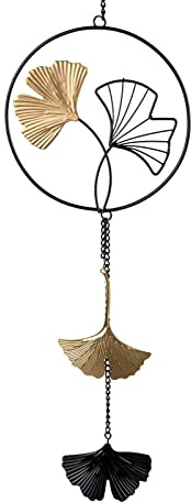 formano Deko Fensterhänger Girlande Ginko 60 cm Metall Mobile Fenster Dekoration Schwarzgold Ginkgo Blatt Motiv | Geschenkidee Hängedeko Wohnaccessoire