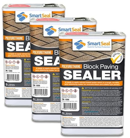Smartseal Polyurethane Block Paving Sealer - Ultra Durable - Solidifies Jointing Sand and Creates a Long Lasting Effective Seal on Concrete Block Paving (3 x 5 Litre)……
