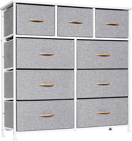 LYNCOHOME Chest of Drawer Bedroom, 9 Drawers Dresser with Deep and Large Drawers, Fabric Storage Drawers Easy to Assemble, for Bedroom, Kids room, Living room, Closet