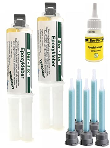 Ber-Fix 2K Epoxidharz Kleber Set – 2x Klebstoff in der Spritze (30 Min) – Inkl. 7 Mischdüsen & 20ml Spezialreiniger