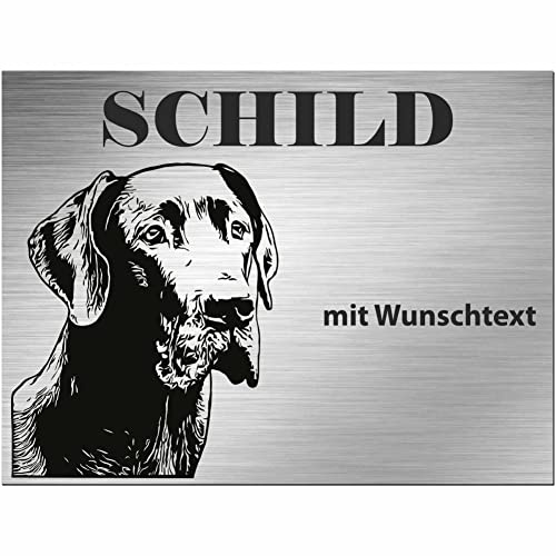 INDIGOS UG - Schilder selbst gestalten Deutsche Dogge - Wunschtext personalisiert - Aluverbundplatte Edelstahllook - ab 20x15 cm - Spruch - Deko Geschenkidee für Ihren Hund - Zaun - Türschild