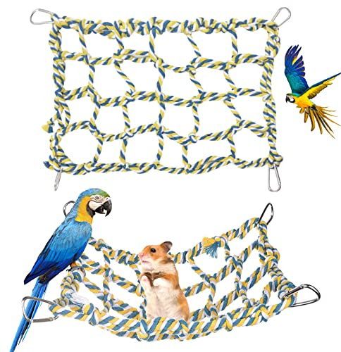 Yanmucy Kleintier Hängematte Rattenspielzeug Papagei Vogel Spielzeug Gewebtes Kletternetz mit 4 Haken Rattenkäfig Zubehör Seil Leiter Frettchen