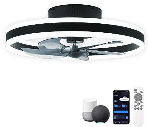 CHANFOK Smart Ceiling Fans with Lights Compatible with Alexa and Google Assistant 20, Low Profile Ceiling Fan with Light and Remote & APP Control, 6-Speed Reversible Blades (Black)
