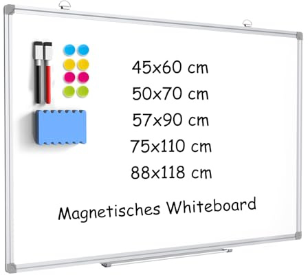 DOLLAR BOSS Magnetisches Whiteboard, 88X118CM Magnettafel Magnetpinnwand mit 2 Whiteboard Stifte, 8 Magnete and 1 White board Radiergummi, für Haus und Büro, aufhängen, keine Bohrung
