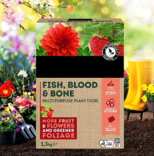 Fish Blood & Bone Multi Purpose Plant Food Fertiliser Ready To Use Pellets For Flowers Fruit & Vegetables 1.5kg