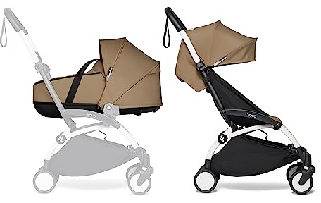 BABYZEN YOYO2 Kompletter Kinderwagen - Inklusive YOYO Liegewanne (Toffee), Kinderwagengestell (White) & 6+ Textilset (Toffee) - für Kleinkinder bis 22 kg
