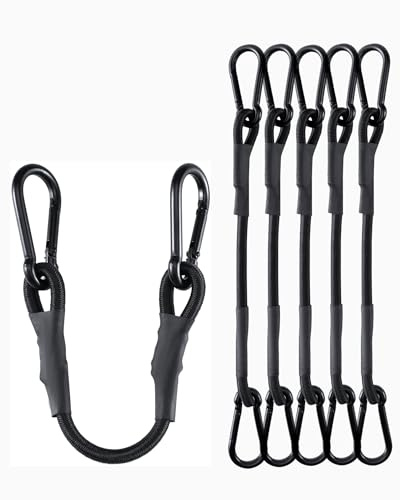 8 Inch Short Small Carabiner Bungee Cord with 190 Lbs Max Break Strength, 8 Pcs Black Mini UV Resistant Bungee Straps with Upgraded Carabiner Hooks, Great for Cargo, Bike, Kayak Boat, Luggage, etc