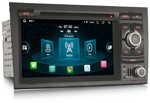 Erisin 7 Zoll 8-Kern Android 14 Autoradio mit GPS Navigation für Audi A4 S4 RS4 B9 B7 SEAT EXEO Unterstützt CarPlay Android Auto DSP Bluetooth DAB+ WiFi A2DP OBD2 DVD CD Player RDS 4GB+64GB
