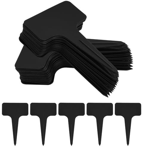 Hanunalir 100 Pcs Black Plant Labels, T-Shape Garden Markers, Reusable PVC Plastic Plant Tags for Outdoor Plants, Herbs, Flowers