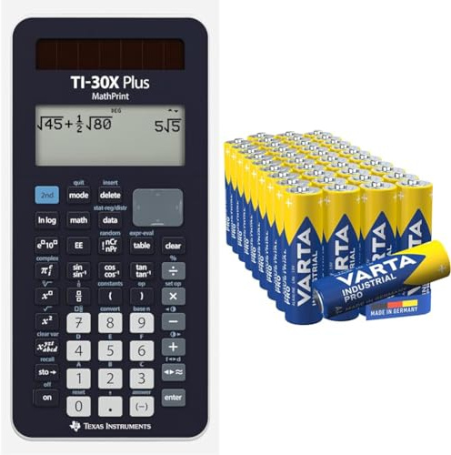Texas Instruments TI-30X Plus MathPrint Wissenschaftlicher Schulrechner (4-zeilig) & VARTA Batterien AA