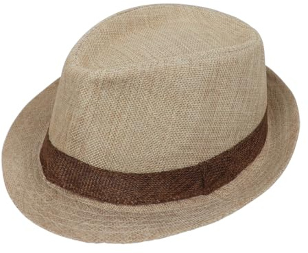 FakeFace Chapeau de Paille Trilby de Gentleman Panama pour Homme - Léger en Lin, Roulé pour Vacances