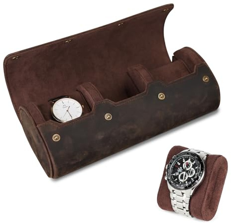 VINBAGGE Caja de Reloj, Estuche Enrollable de 3 Piezas Cuero, Estuche de Reloj de Viaje Organizador Protector para Relojes de Pulsera