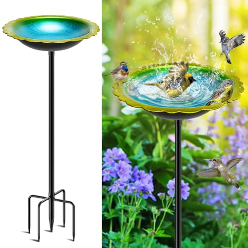 MeyRolizn Vogeltränke für den Außenbereich, Metall-Vogeltränke, dekoriertes Metall mit 5 Zinken, Ständer, für den Außenbereich, Vogeltränke, Vogelfutterstation, Gartendekoration, Hofkunst