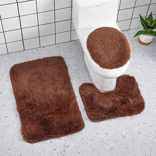 Badezimmer Badematte 3 Teilig Set Rose Flower Mädchen Mit Blumen Regentropfen Teppich Flanell Saugfähig Badteppiche Badvorleger Badgarnitur WC Vorleger (Kaffee, Einheitsgröße)